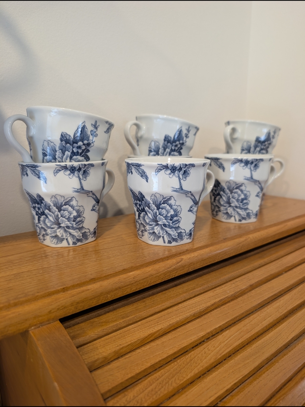 Blue Floral Porcelain Tea Cups - Set of 8 - Picture 2 of 9